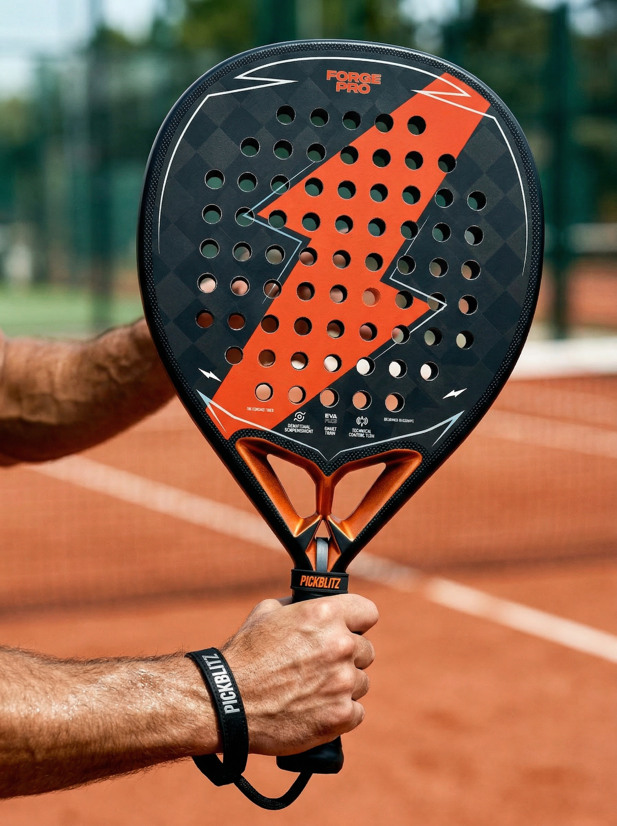 Joueur de padel en position basse exécutant un lob technique parfait sur un court intérieur.