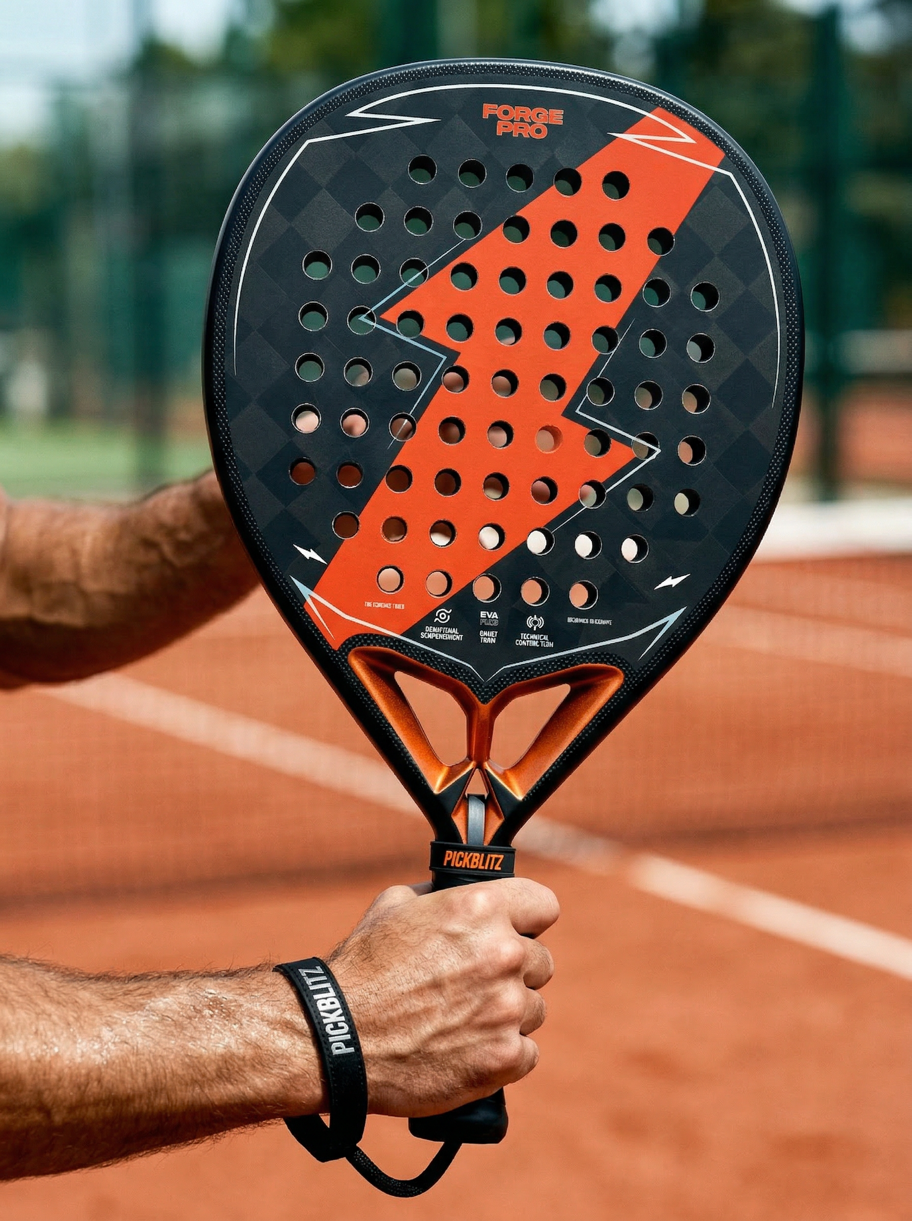 Joueur de padel en pleine exécution technique d'une bandeja sur un court.