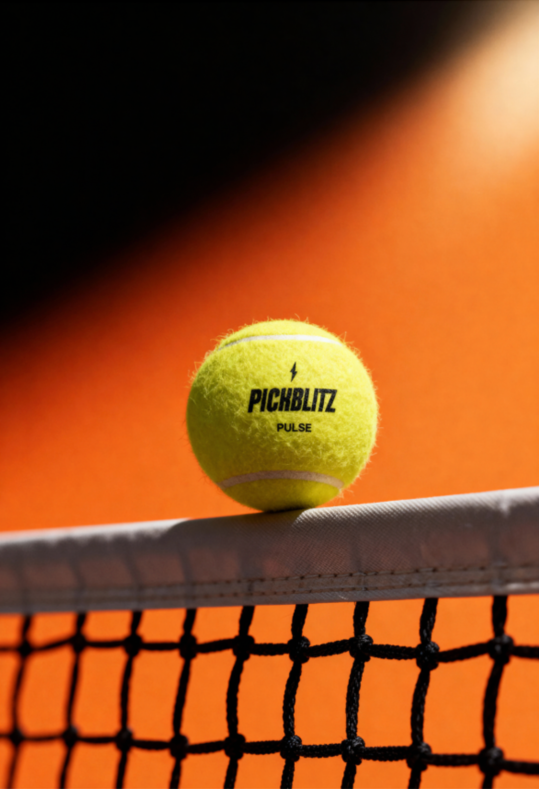 Trois balles de tennis neuves Pickblitz homologuées ITF posées sur la ligne d'un court de tennis.